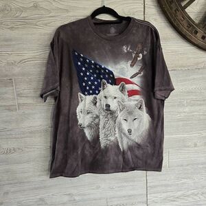 The Mountain Tiedye Wolves Bald Eagle American Flag TShirt SZ XL Patriotic Susta